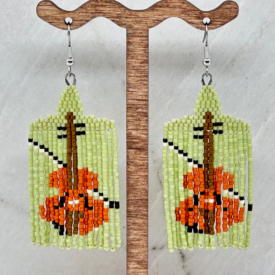 Pair of Violin Beaded Fringe Earrings with Stainless Steel Wires handmade in Montana USA by Aurum Shimmer