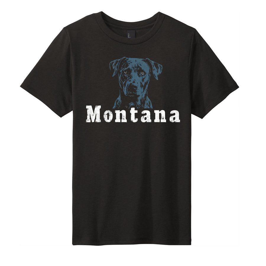 Youth Soft Blend T-shirt printed with the Minimal Dog Montana design by Blue Peak Creative