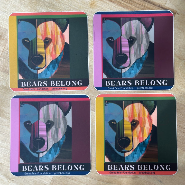 Four stickers in two colors featuring the geometric Bears Belong design raising money for the Great Bear Foundation