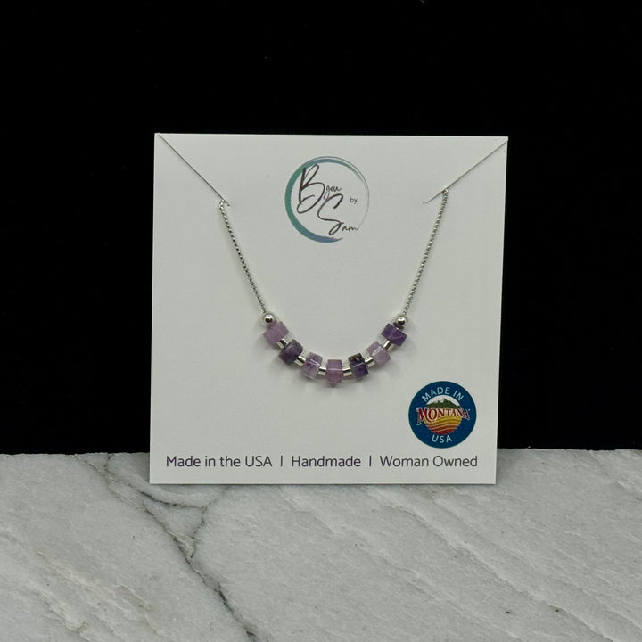 Bijou by Sam's Adjustable Sterling Silver Necklace with Amethyst beads, fine jewelry made in Montana