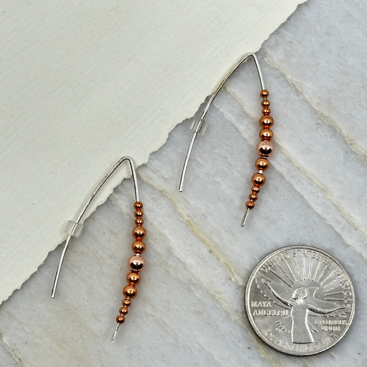Pair of Bijou by Sam's Silver and Copper Threader Minimalist Earrings, fine jewelry made in Montana