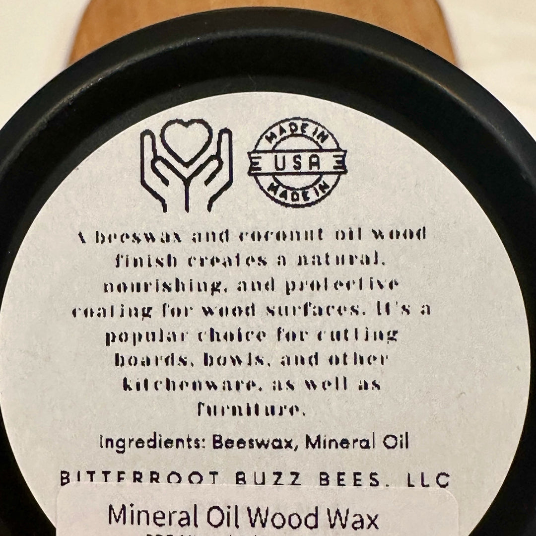 The back of a Beeswax and mineral oil wood wax