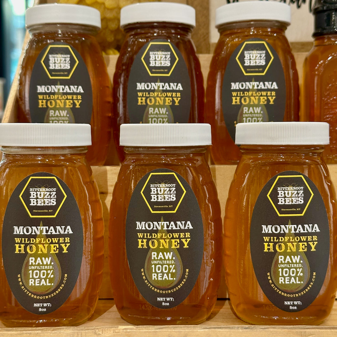 6 8oz glass jars of 100% Montana Wildflower Honey