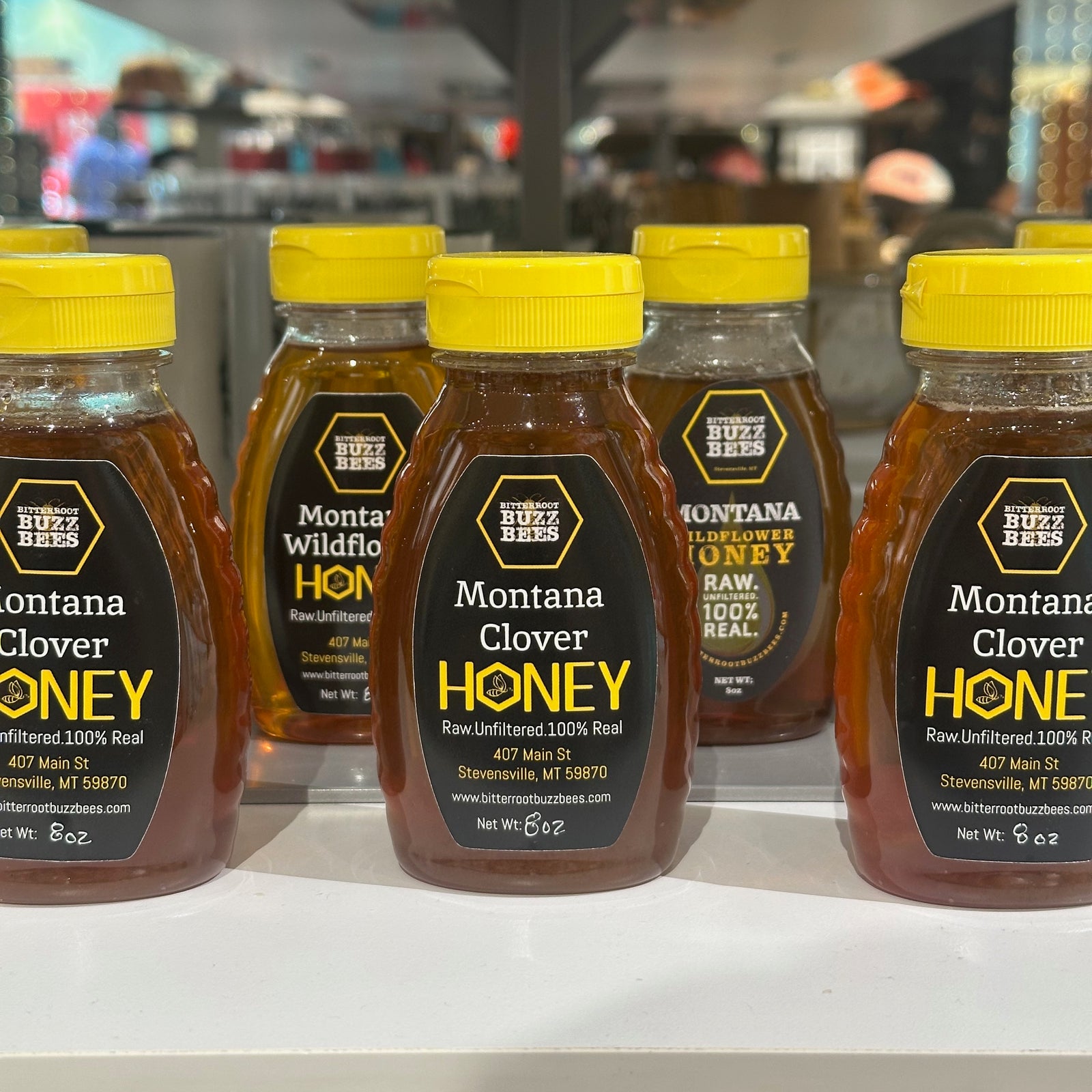 8oz squeeze bottles of 100% raw unfiltered Montana Clover Honey