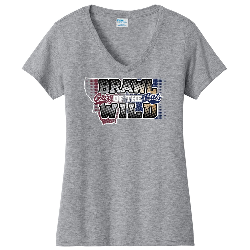Gray t-shirt with MT Griz and MSU Bobcats 'Brawl of the Cats Wild' graphic on a white background