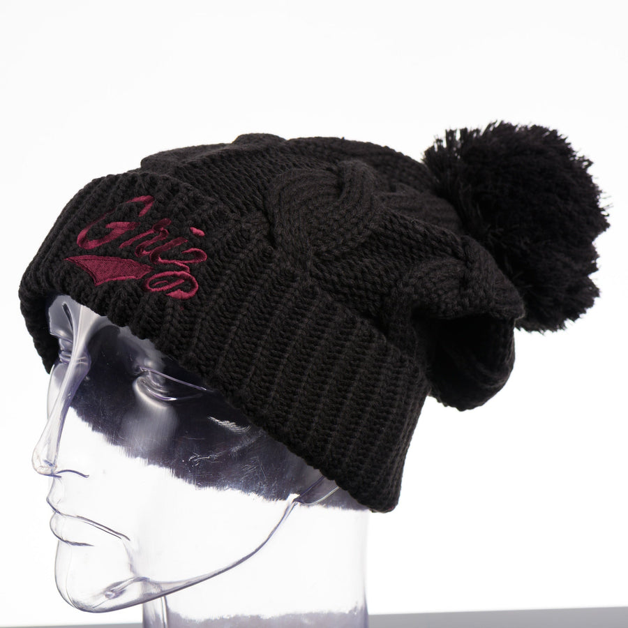 Black Embroidered Griz Script - Chunk Twist Cuffed Beanie made in Missoula, MT (home of the UM Grizzlies) by Blue Peak Creative--a black, chunk twist cuffed beanie with 'Griz' embroidered on the front.