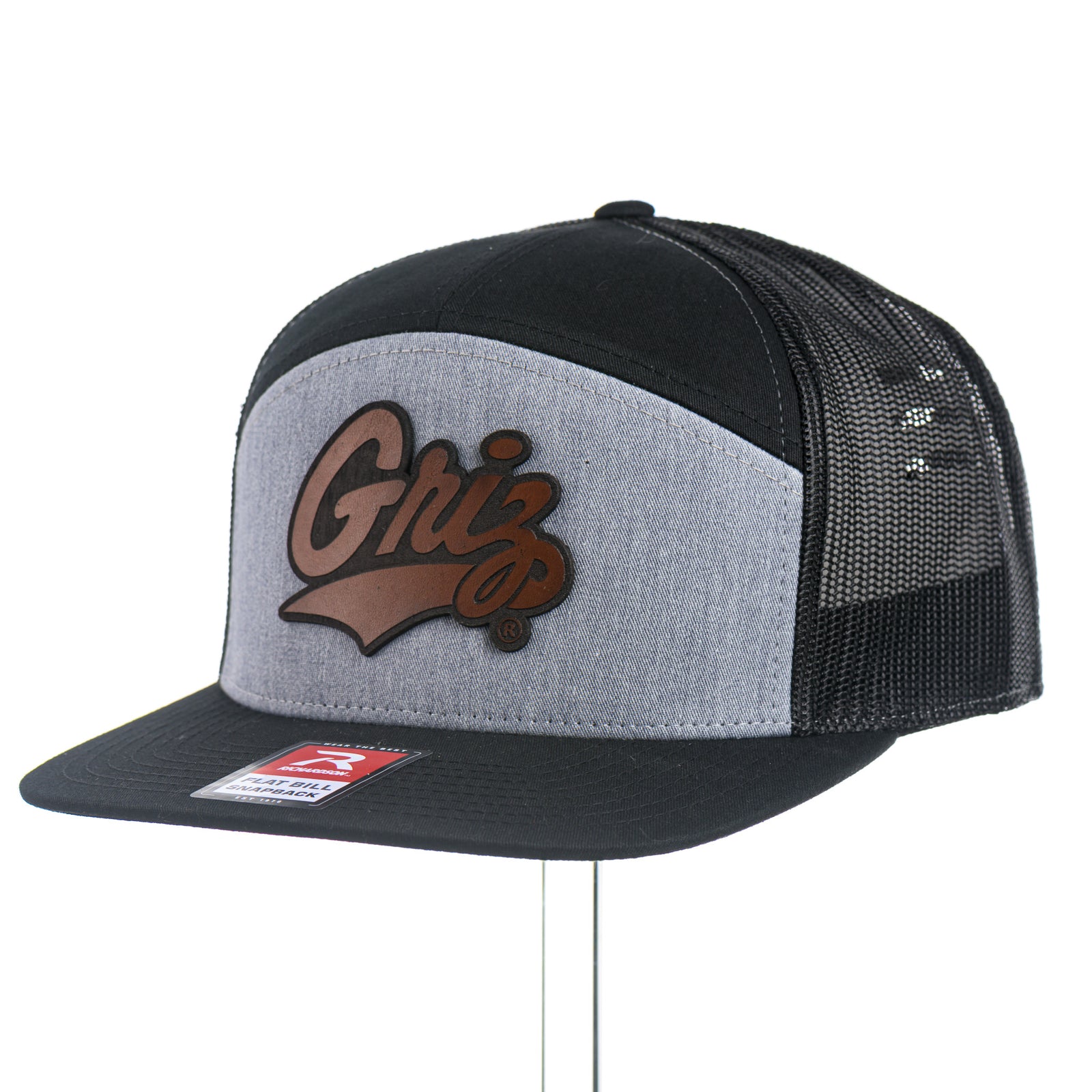 Black and gray trucker hat with 'Griz' logo on a white background