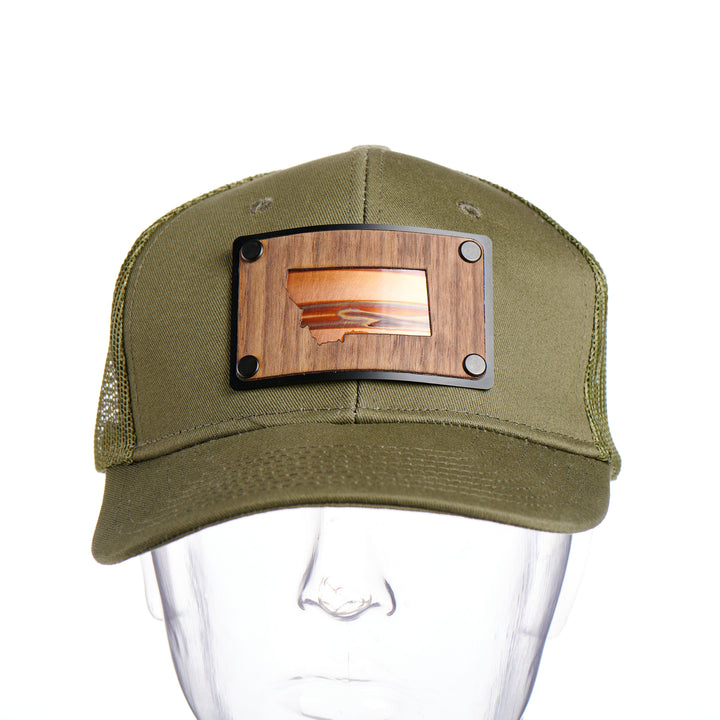 Montana Walnut & Copper Plate Patch Olive Green Trucker Hat