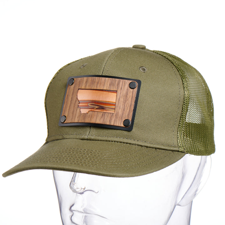 Montana Walnut & Copper Plate Patch Olive Green Trucker Cap