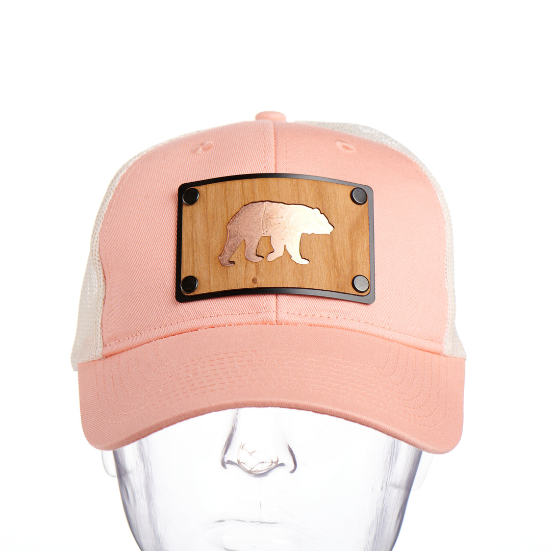 Cherry Wood & Bright Copper Bear Low Profile Peach Trucker Hat