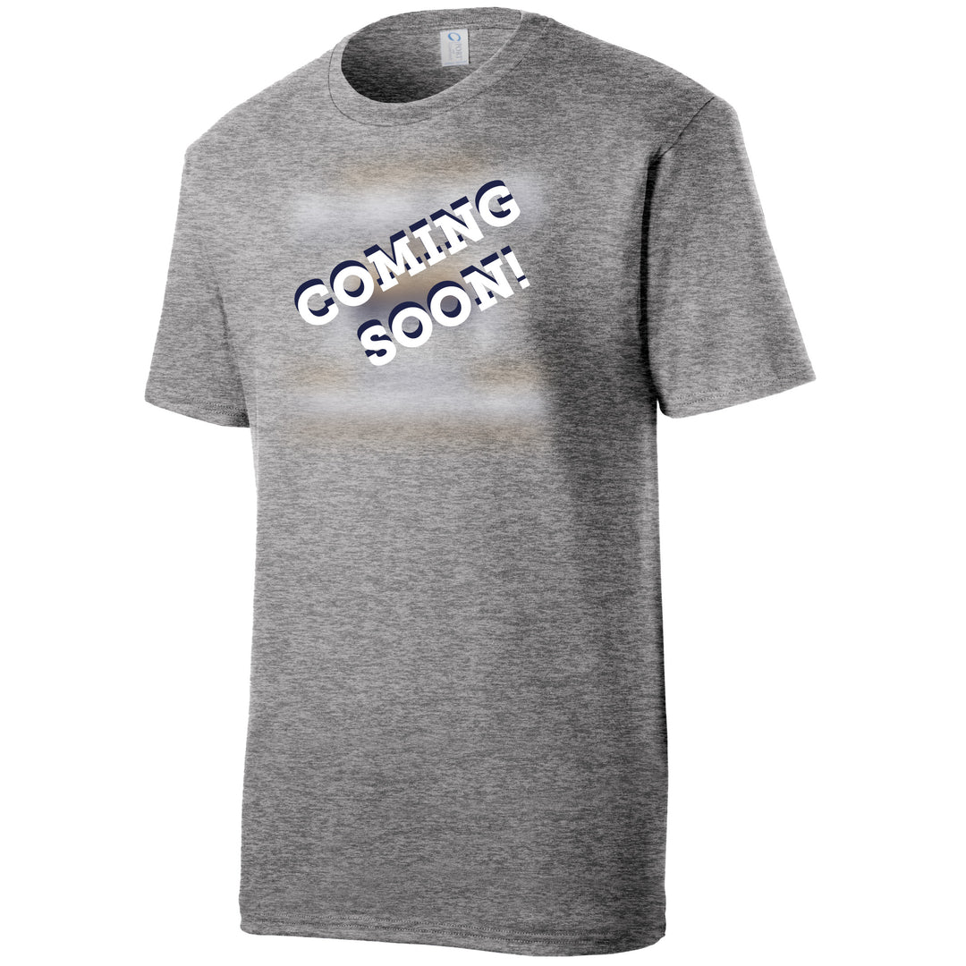 Gray t-shirt with 'COMING SOON!' text on a white background for MSU Bobcats Championship shirt.