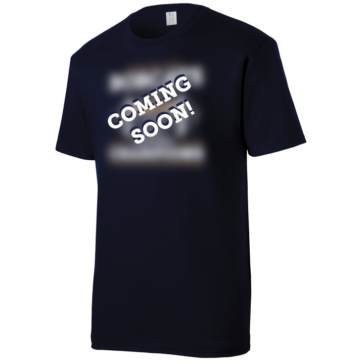 Navy t-shirt with 'COMING SOON!' text on a white background for MSU Bobcats Championship Shirt