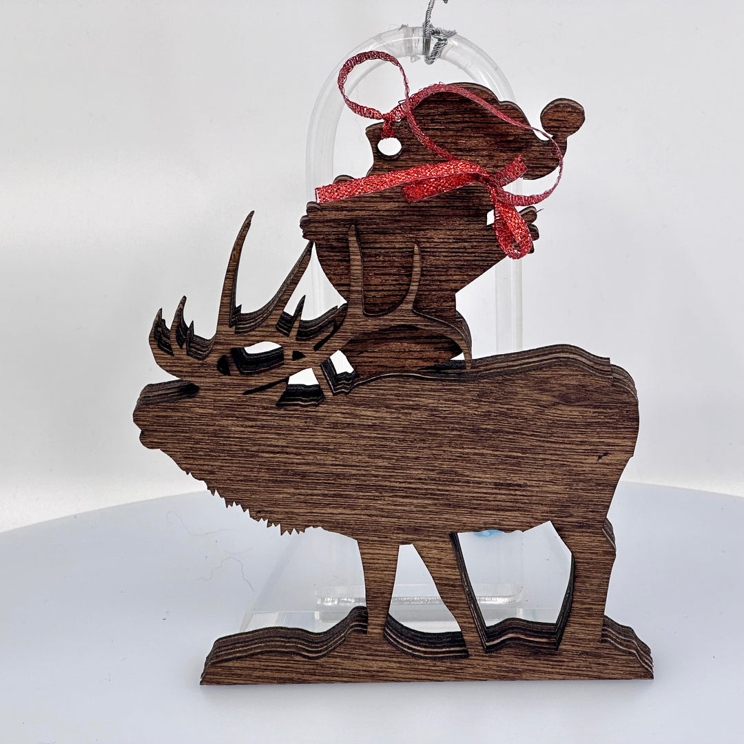 Elf Riding Elk 3D Layered Wood Art Ornament