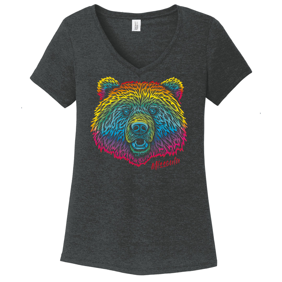 Rainbow Bear Face - Ladies Tri Blend V-neck Tee
