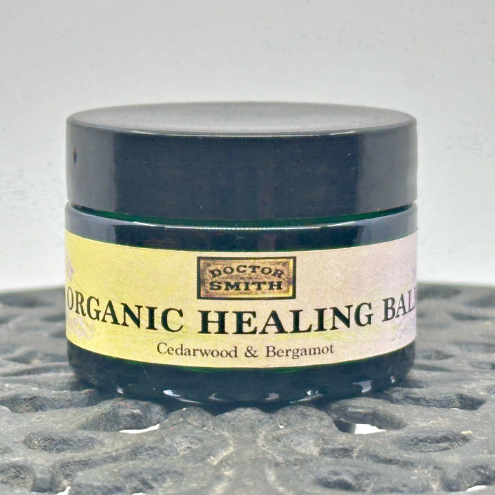 1 oz. jar of Cedarwood & Bergamot Organic Healing Balm, handmade in small batches in Montana by Dr. Smith Botanicals