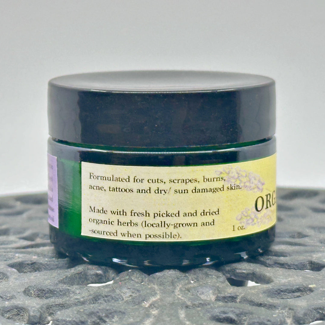 1 oz. jar of Sandalwood & Frankincense Organic Healing Balm, handmade in small batches in Montana by Dr. Smith Botanicals