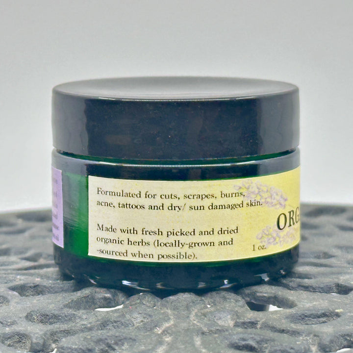 1 oz. jar of Sandalwood & Frankincense Organic Healing Balm, handmade in small batches in Montana by Dr. Smith Botanicals