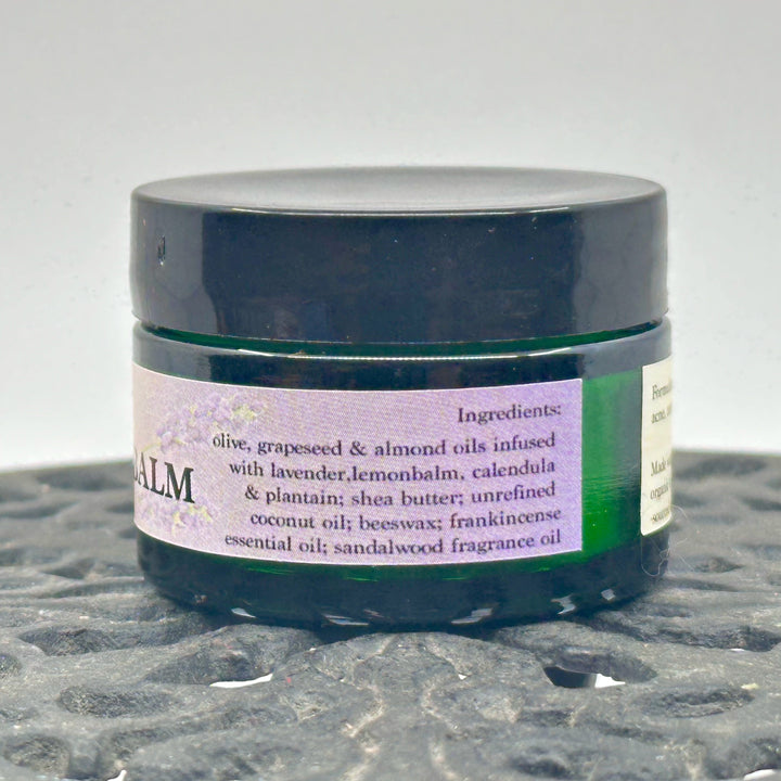 1 oz. jar of Sandalwood & Frankincense Organic Healing Balm, handmade in small batches in Montana by Dr. Smith Botanicals