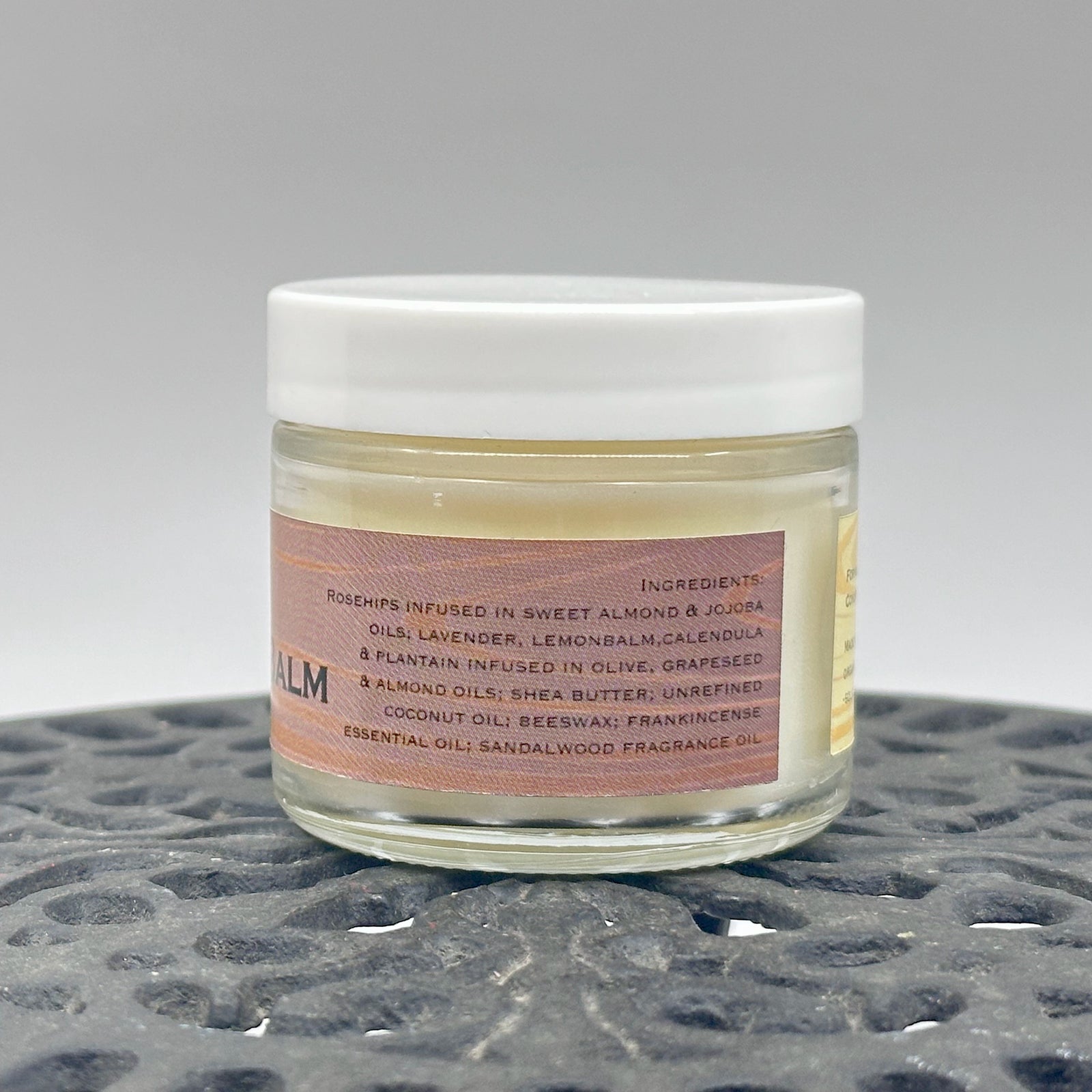 2 oz. jar of Rosehip Oil Beard Balm, handcrafted in Montana by Dr. Smith Botanicals, sandalwood & frankincense, ingredients