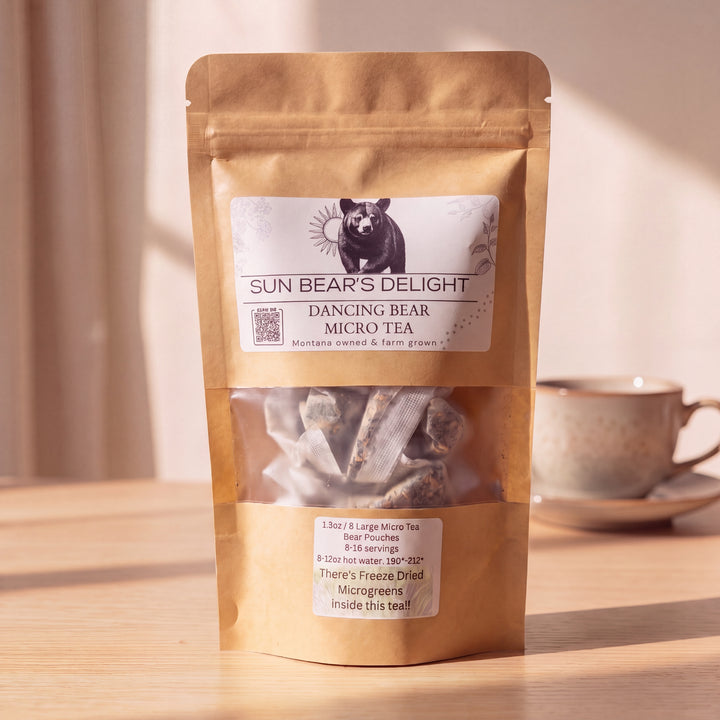 A kraft bag of Eternal Blooms Montana grown Sun Bear&