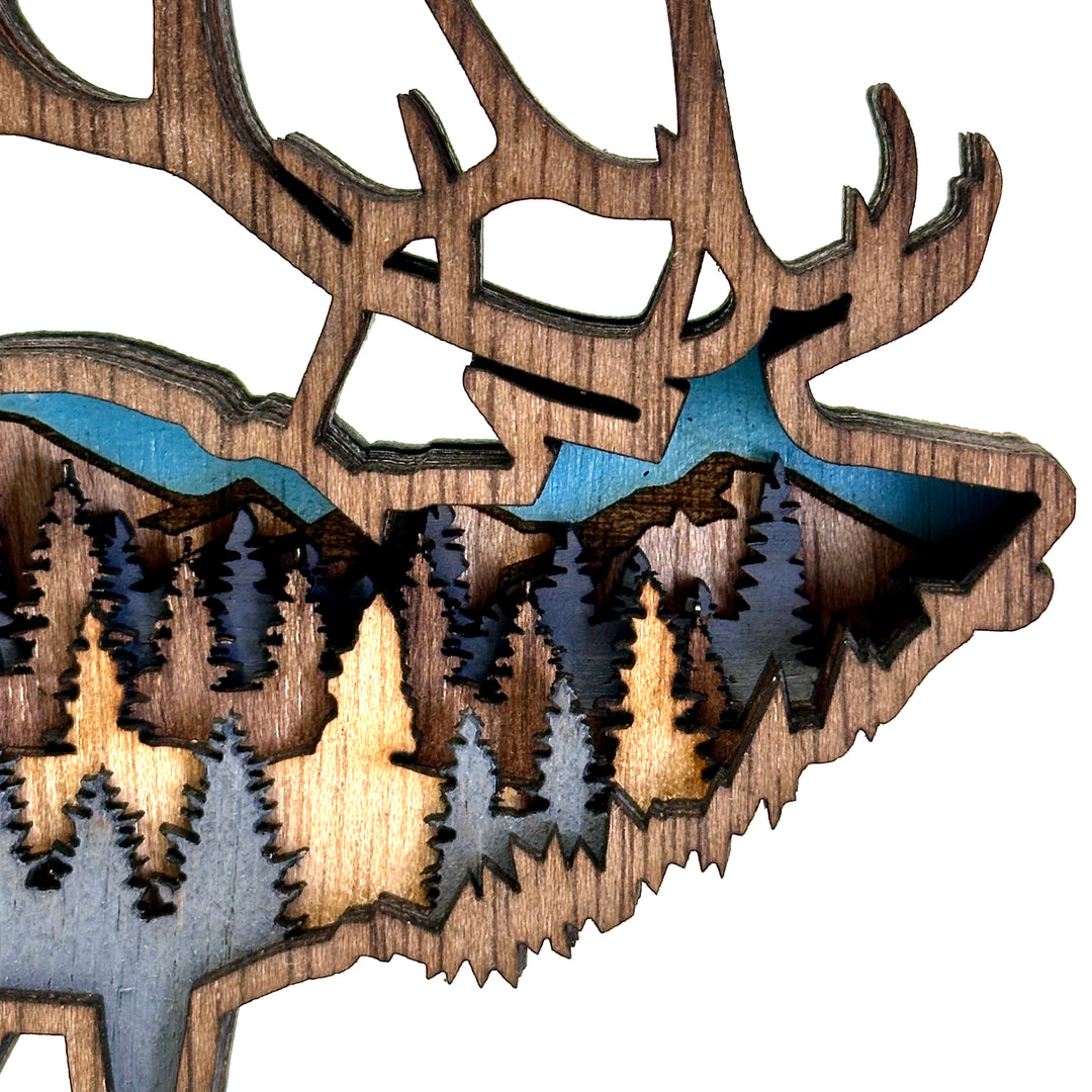 Elk 3D Layered Wood Art - 5 1/4” Tall - Mini