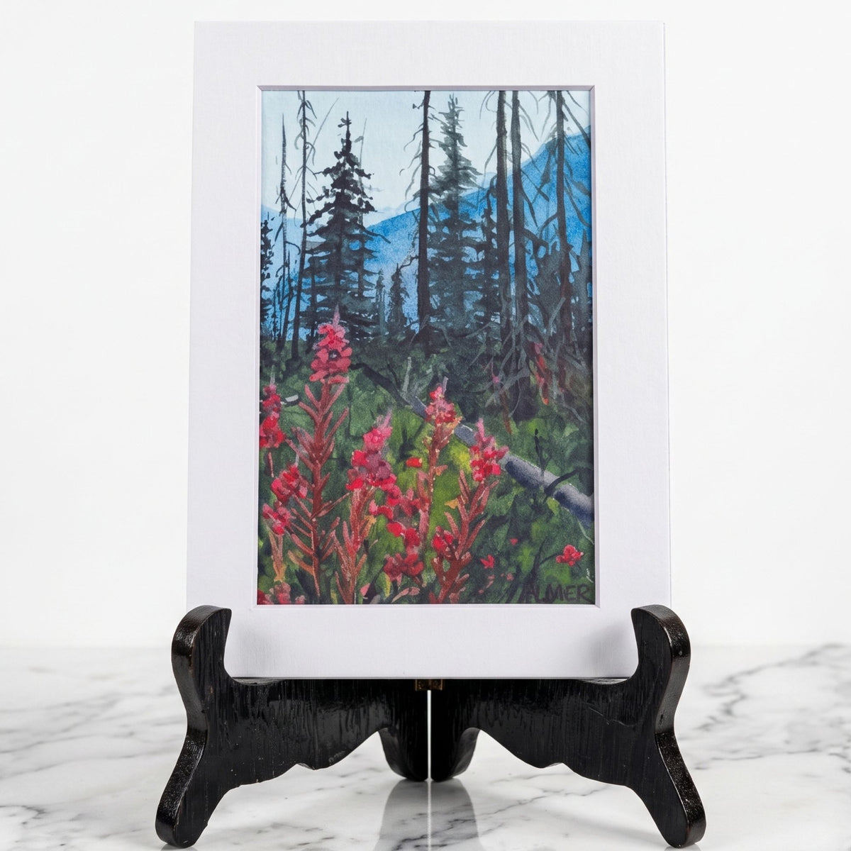 Bring Montana's wilderness home with the Forest Fireweed 5x7 Matted Print by Stark Mountain Studio. Original watercolor art by Bobbe Almer. Made in USA.