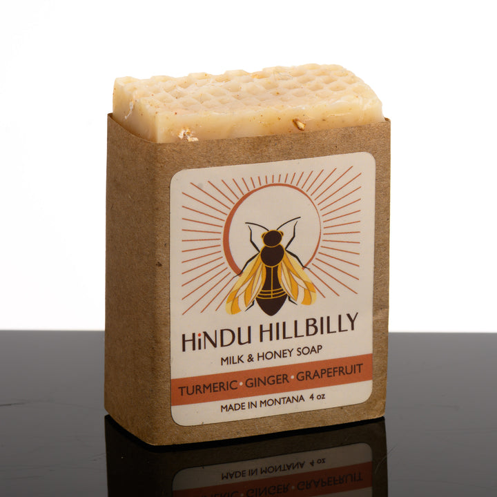Turmeric Grapefruit and Ginger Milk and Honey Soap, handmade in Montana USA by Hindu Hillbilly  