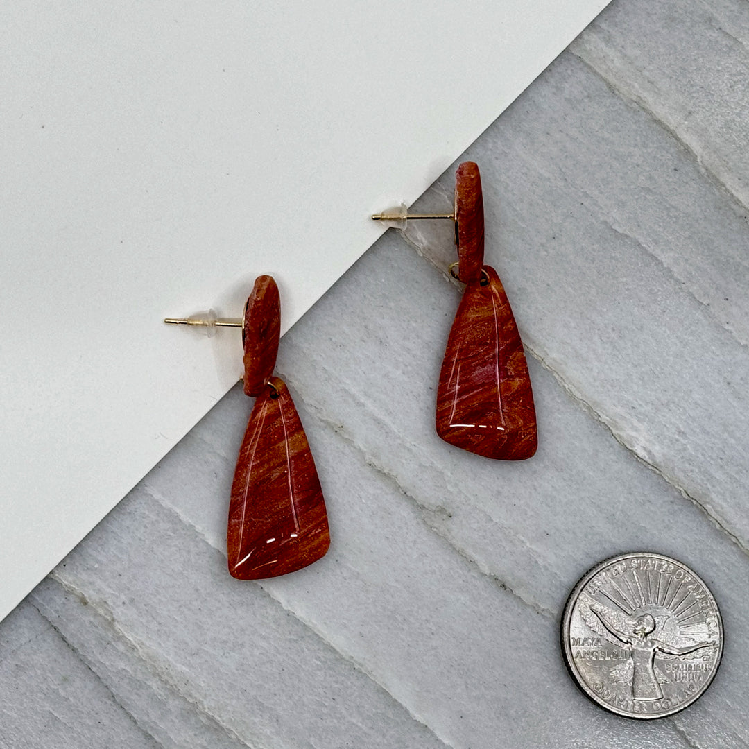 Pair of Abstract Earrings by Bitterroot Shining Creations (orange), with scale