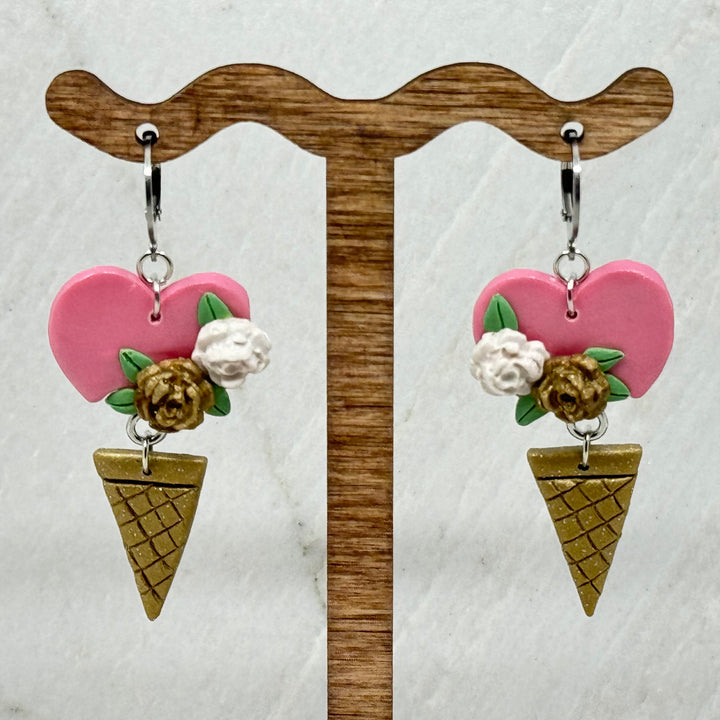 Pair of Bitterroot Shining Creations' Valentine Earrings (heart ice cream)