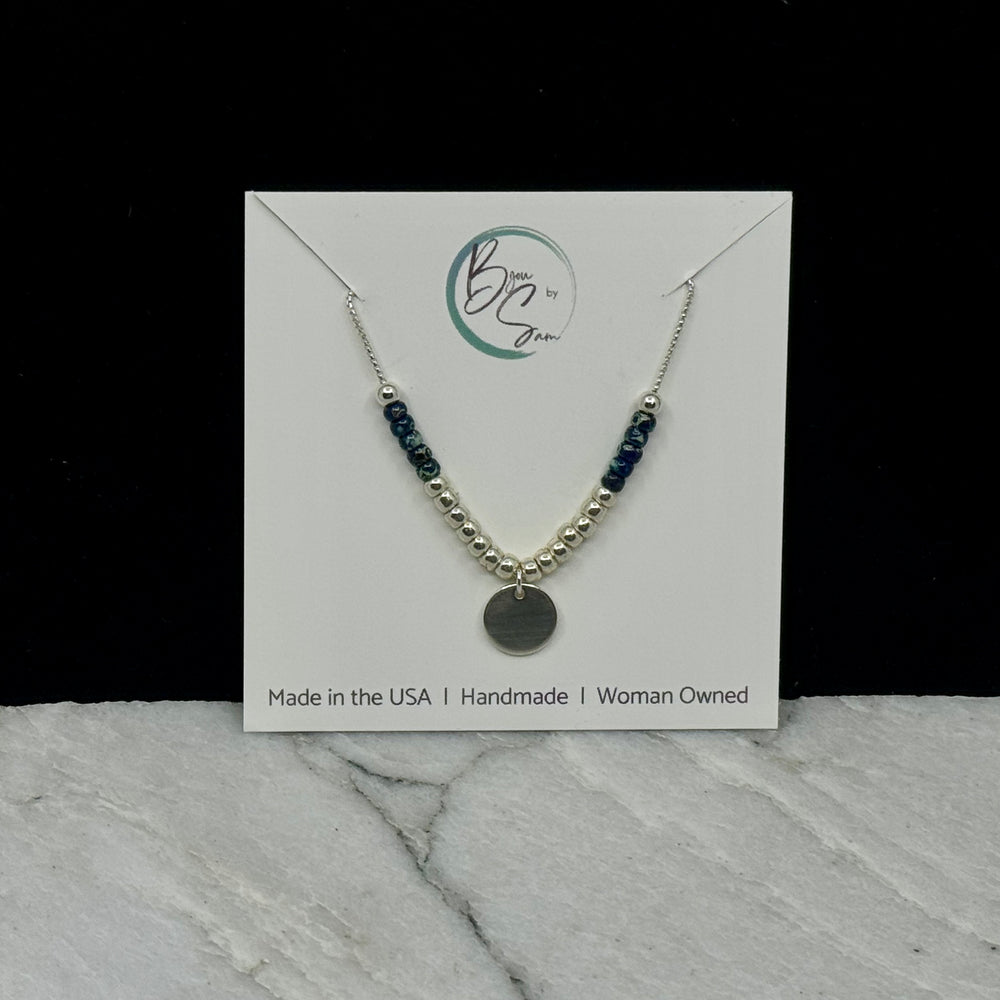 Bijou by Sam's Sterling Silver and Blue Beaded Necklace, on card