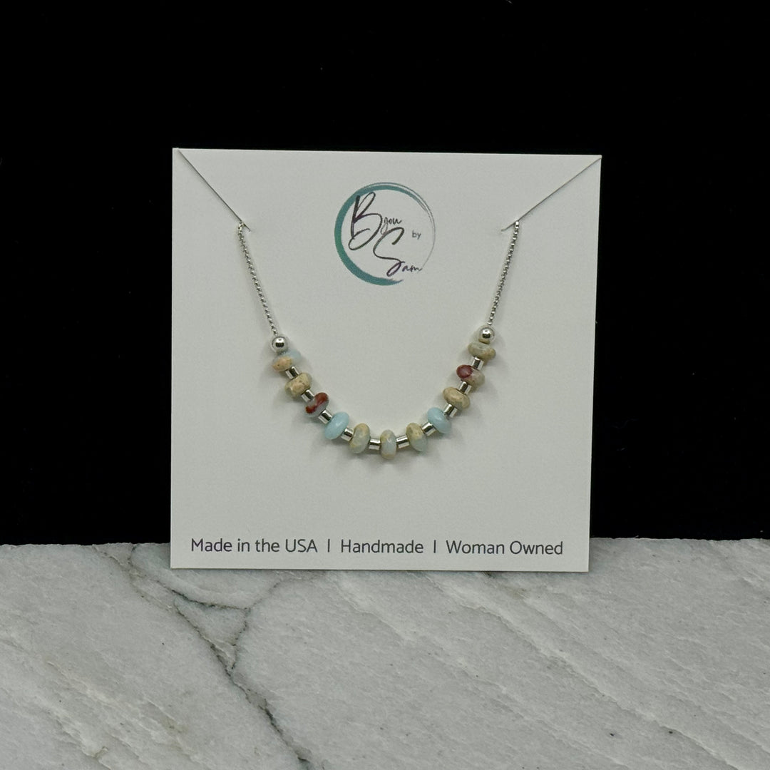 Bijou by Sam's Silver Chain and Jasper Gemstone Beaded Necklace, on card