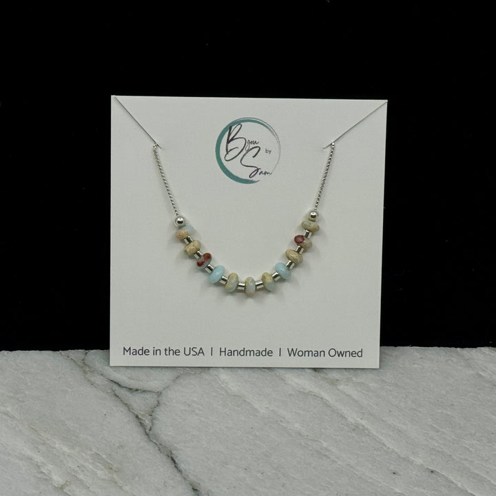 Bijou by Sam's Silver Chain and Jasper Gemstone Beaded Necklace, on card