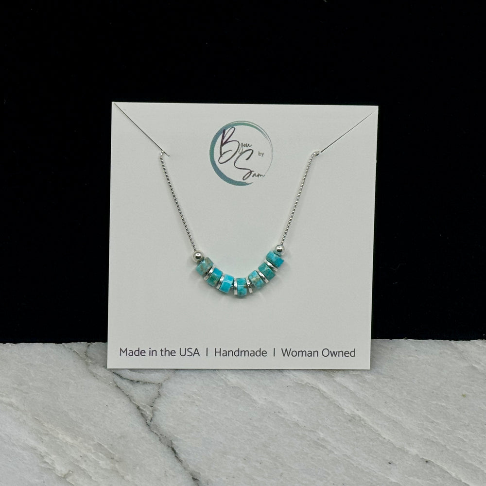 Bijou by Sam's Turquoise Beaded Necklace with Sterling Silver Chain, on card