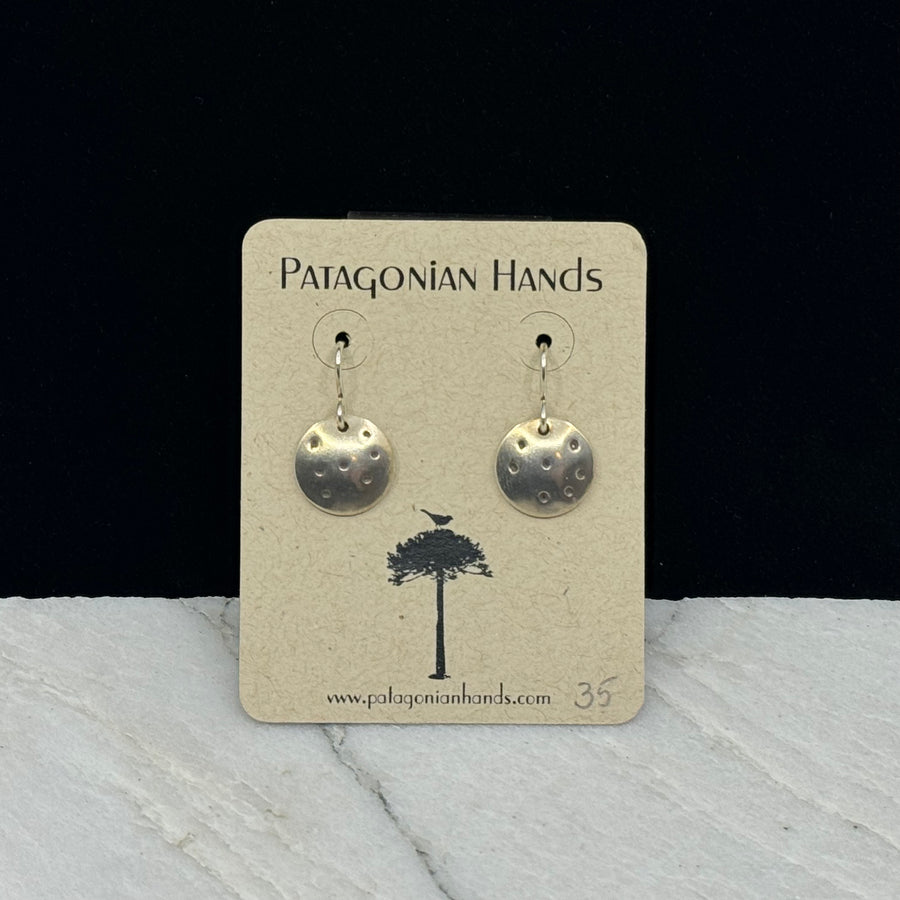 Pair of Fine Silver (.999) Dots Earrings with Sterling Silver (.925) Wires by Patagonian Hands, on card