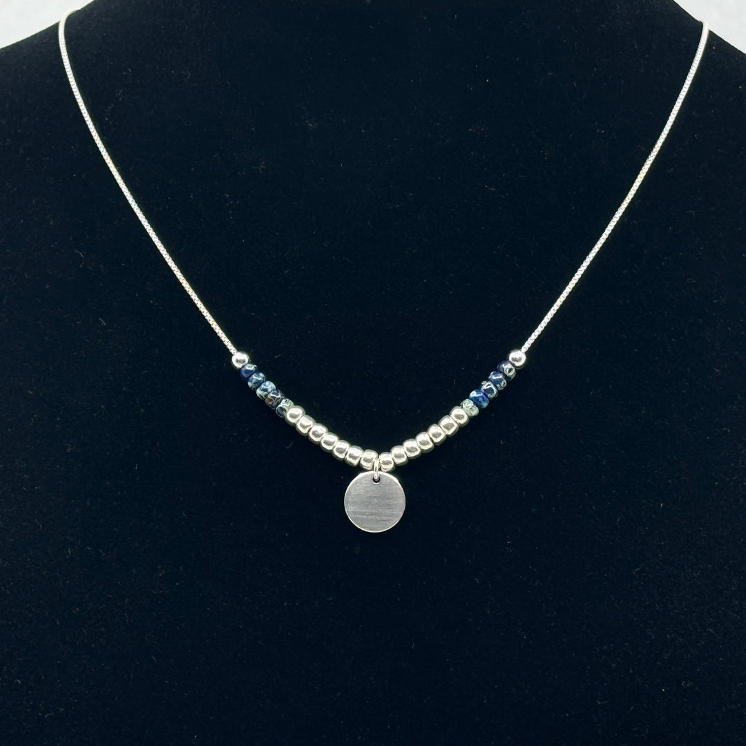 Bijou by Sam's Sterling Silver and Blue Beaded Necklace, hanging