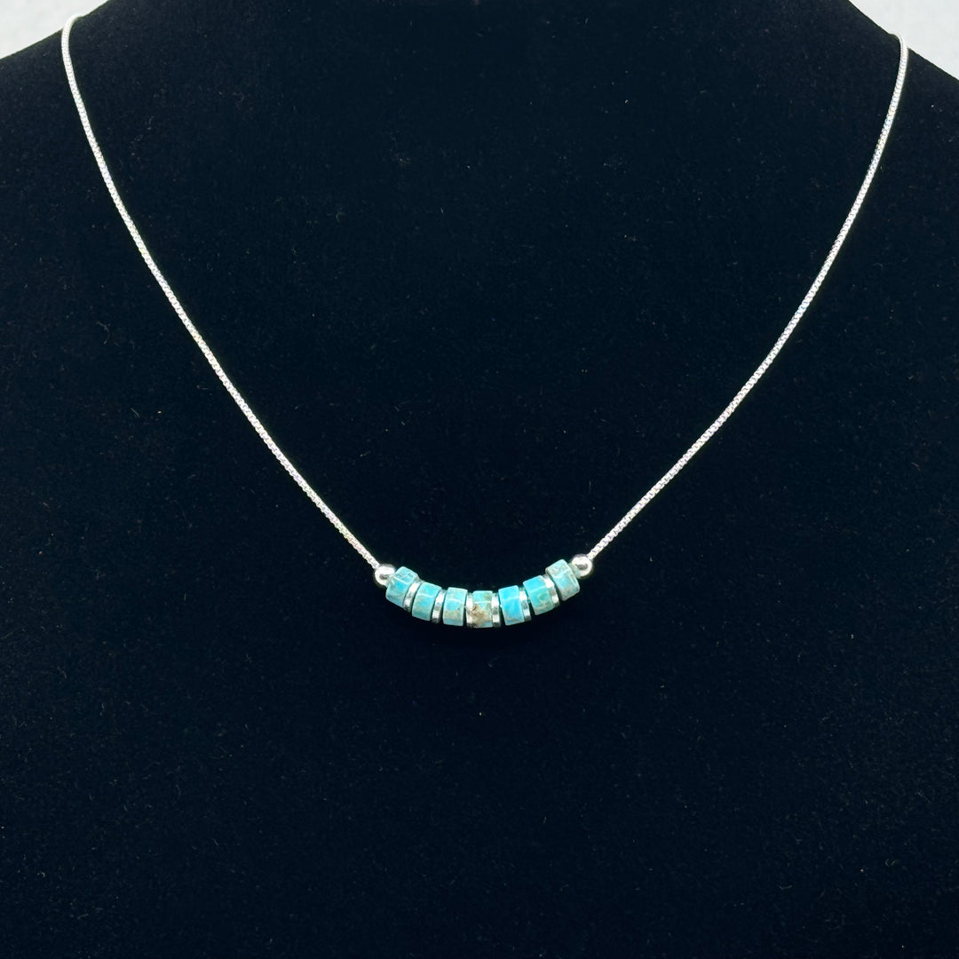 Bijou by Sam's Turquoise Beaded Necklace with Sterling Silver Chain, hanging