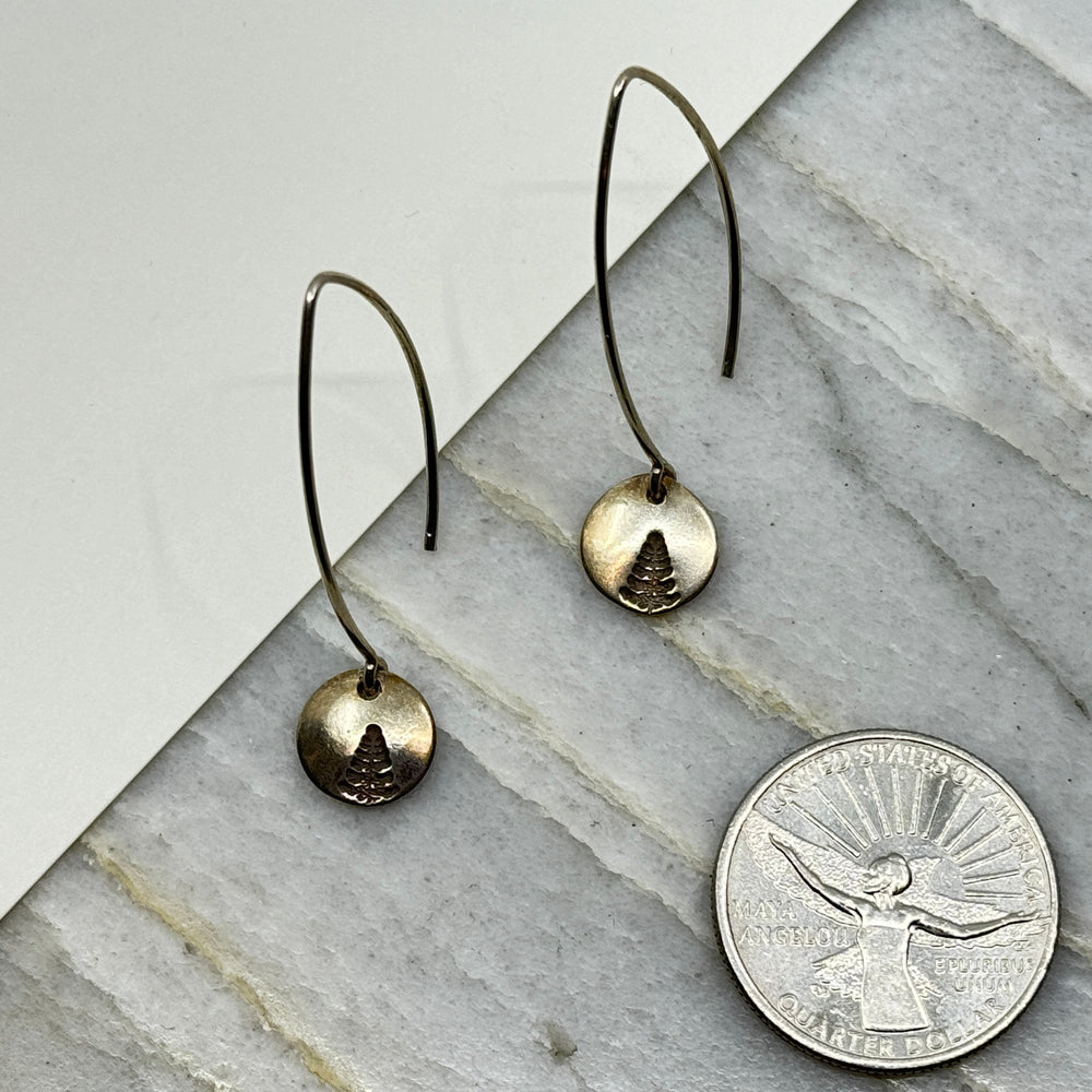 Patagonian Hands's Fine Silver (.999) Long Tree Earrings with Sterling Silver (.925) threader ear wires, with scale