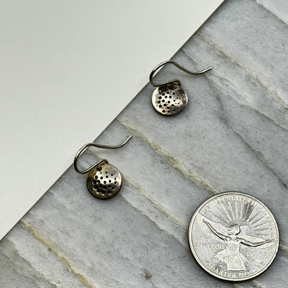 Pair of Patagonian Hands's Fine Silver (.999) Textured Earrings with Sterling Silver (.925) Wires, with scale