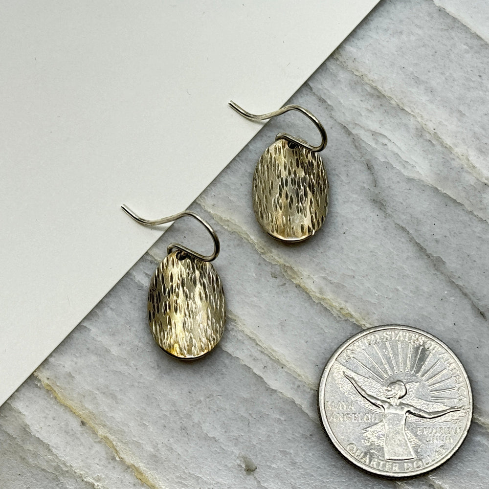 Pair of Patagonian Hands's Fine Silver (.999) Oval Textured Earrings with Sterling Silver (.925) Wires, with scale