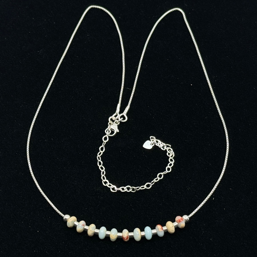 Bijou by Sam's Silver Chain and Jasper Gemstone Beaded Necklace
