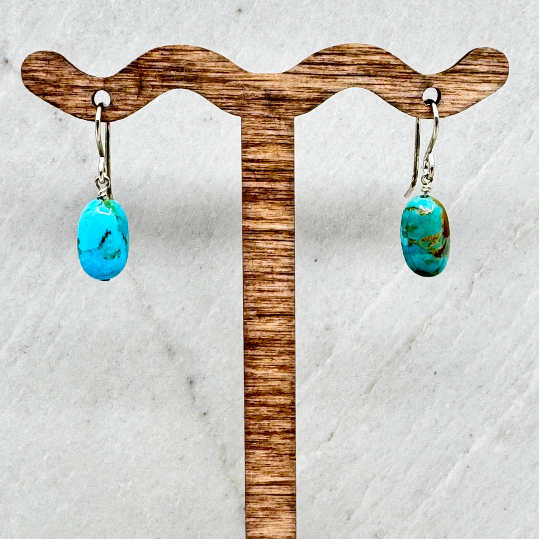 Pair of Kingman Turquoise and Sterling Silver (.925) Earrings by Patagonian Hands