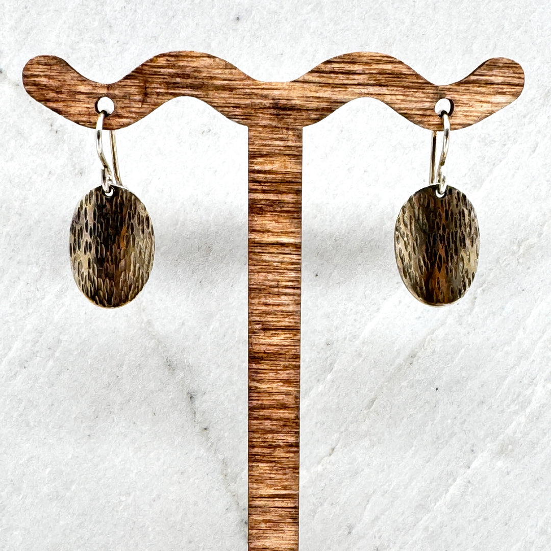 Pair of Patagonian Hands's Fine Silver (.999) Oval Textured Earrings with Sterling Silver (.925) Wires