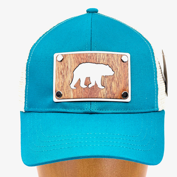 Mahogany Bear Silver Plate Patch on Evergreen Trucker Hat