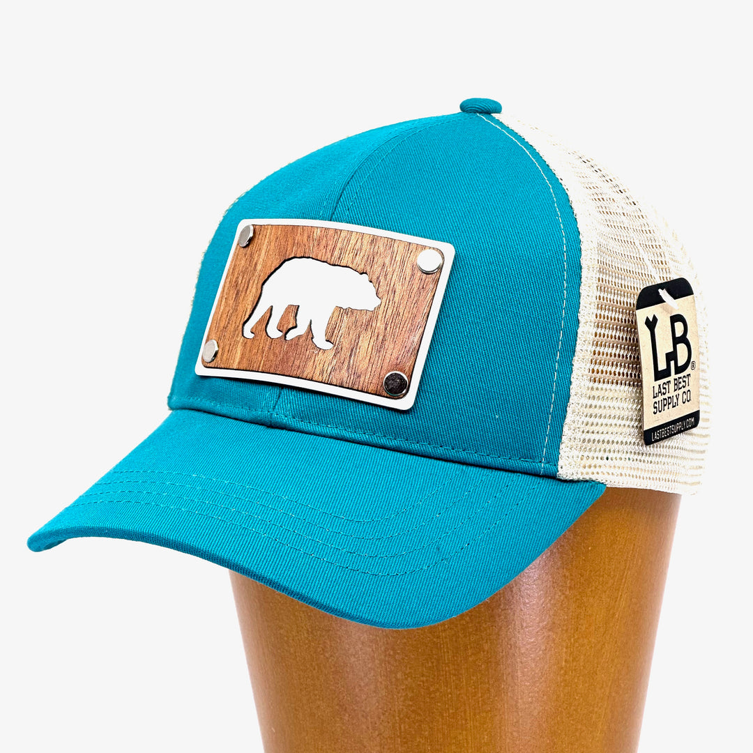 Mahogany Bear Silver Plate Patch on Evergreen Trucker Hat