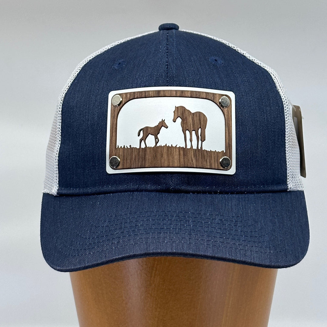 Walnut Horse Silver Plate Patch Trucker Hat - Denim & Silver