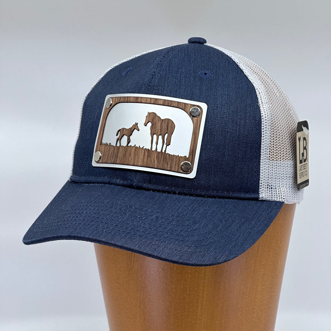 Walnut Horse Silver Plate Patch Trucker Hat - Denim & Silver