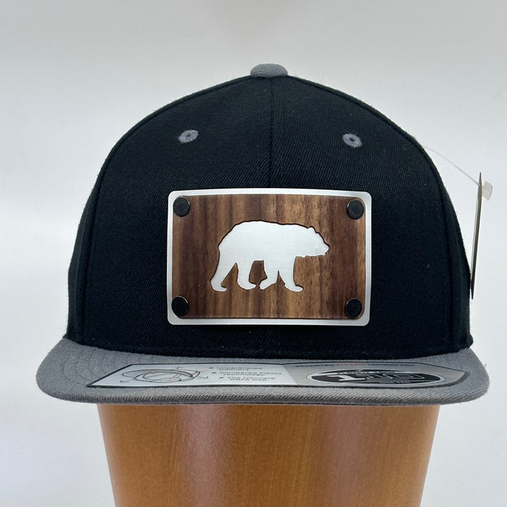 Walnut Bear Silver Plate Patch Flat Bill Hat - Black and Grey