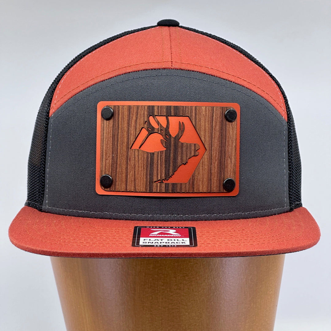 Elk Silhouette Rose Wood Tri-Colored Richardson Flat Bill Hat