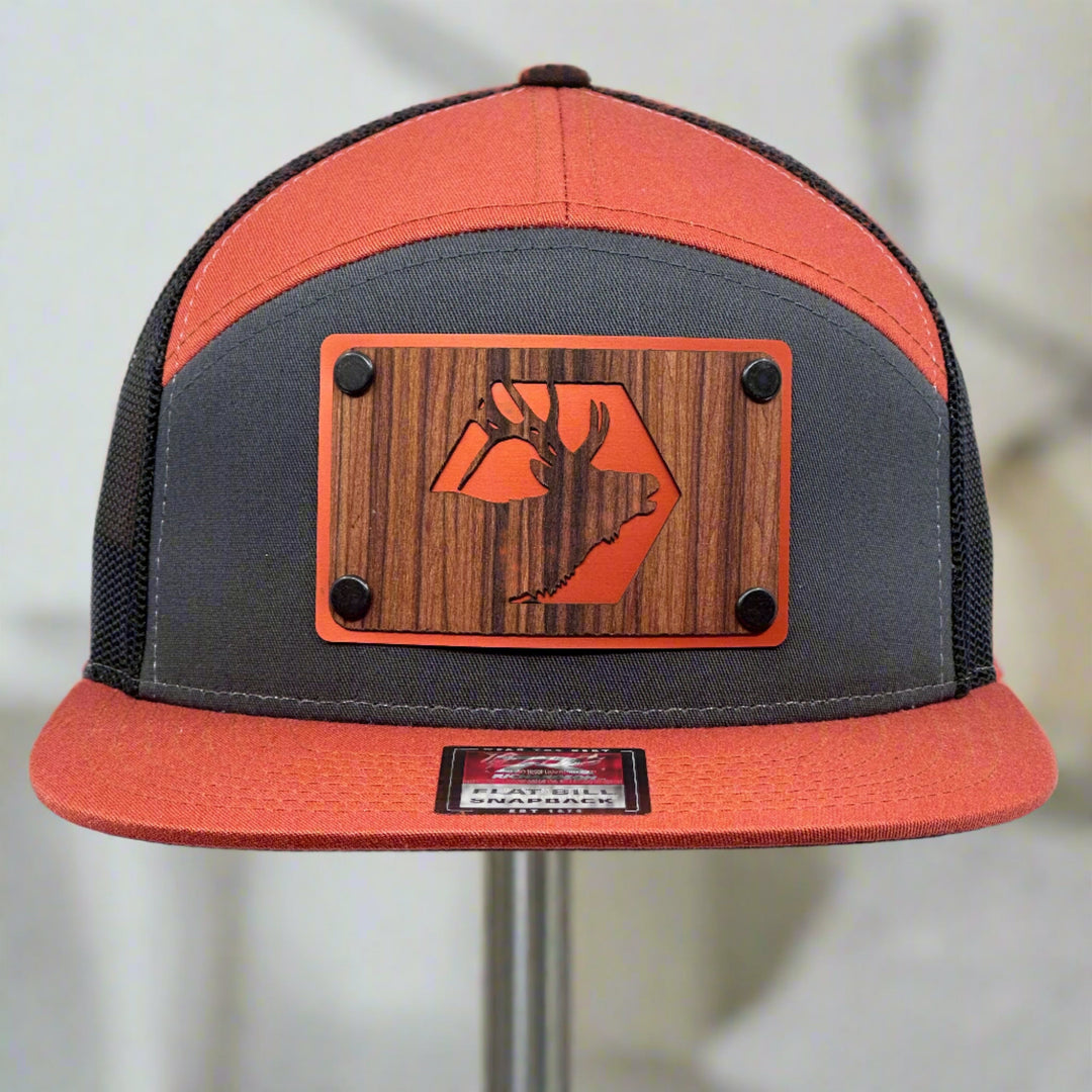 Elk Silhouette Rose Wood Tri-Colored Richardson Flat Bill Hat