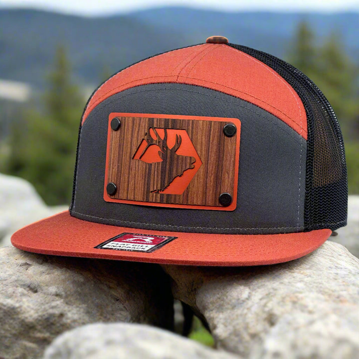 Elk Silhouette Rose Wood Tri-Colored Richardson Flat Bill Hat